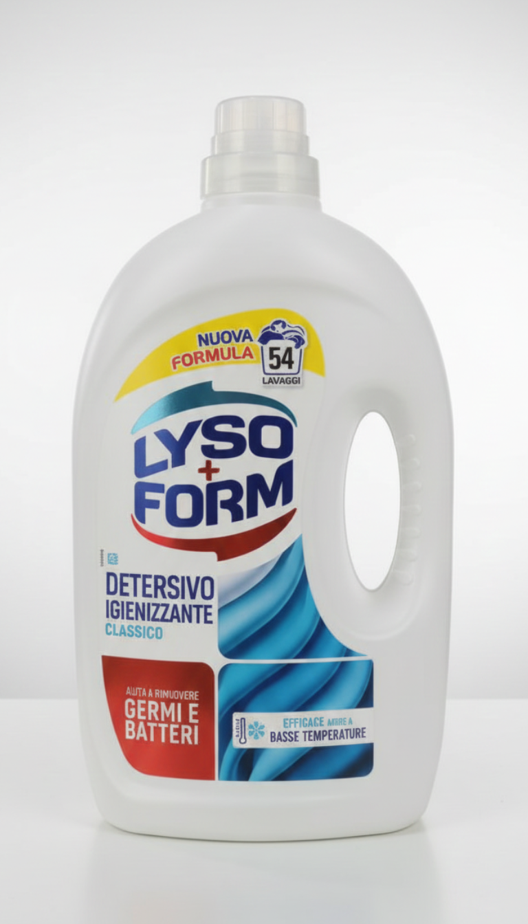 Lysoform Detersivo Liquido Igienizzante Classico 2,43 L è un detergente per bucato pensato per garantire igiene profonda e pulizia efficace già a 30°C