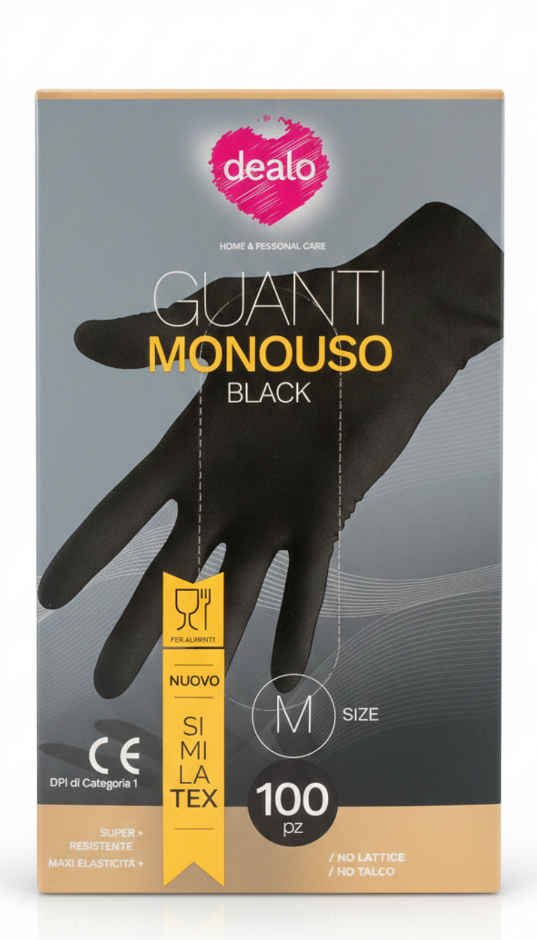 Dealo Guanti Monouso Black Similatex – Confezione Risparmio 100 Pezzi – Idonei Contatto Alimentare – Senza Lattice e Senza Talco – Taglie S, M, L