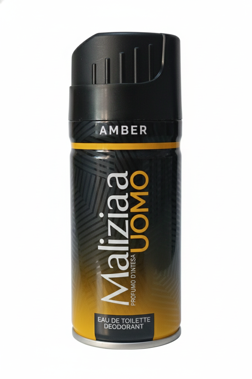 Malizia Uomo Amber Deodorante Spray 150ml – Eau de Toilette Deodorant – Fragranza Orientale Ambrata