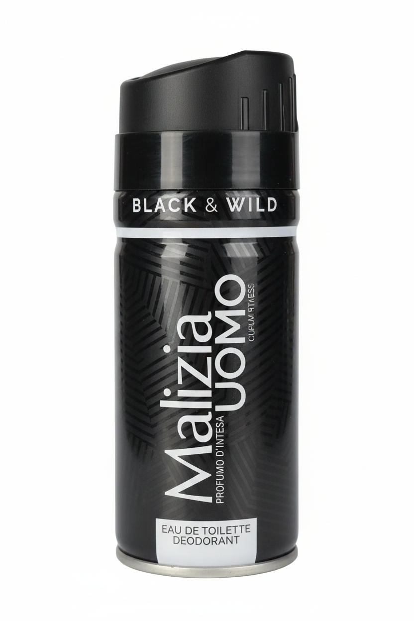 Malizia Uomo Black & Wild Eau de Toilette Deodorant 150ml – Profumo d'Intesa – Fragranza Intensa Legno e Cuoio