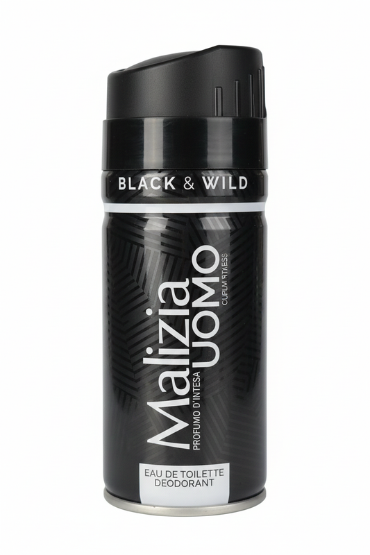 Malizia Uomo Black & Wild Eau de Toilette Deodorant 150ml – Profumo d'Intesa – Fragranza Intensa Legno e Cuoio