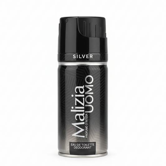 Malizia Uomo Silver Deo Spray Antitraspirante 150ml | Protezione 24H Anti-Odore | Doppia Azione Freschezza Virile