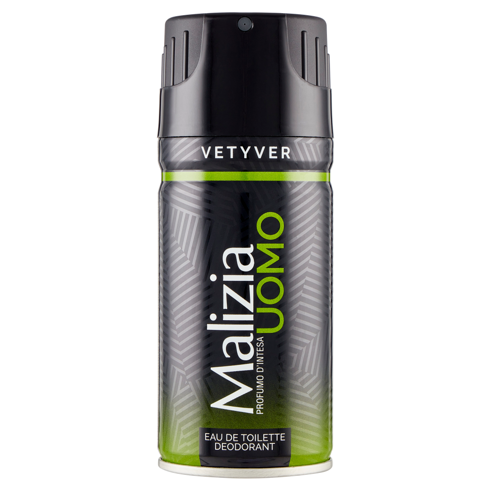 Malizia Uomo Vetyver Eau de Toilette Deodorant 150 ml | Profumo d'Intesa Legnoso e Virile | Protezione 24h Total Body
