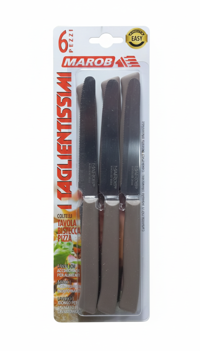 Marob Set 6 Coltelli da Tavola e Cucina | Lama in Acciaio Inox ad Alta Precisione | Manico Ergonomico Antiscivolo | Colori Assortiti | Ideale per Carne, Frutta e Verdura