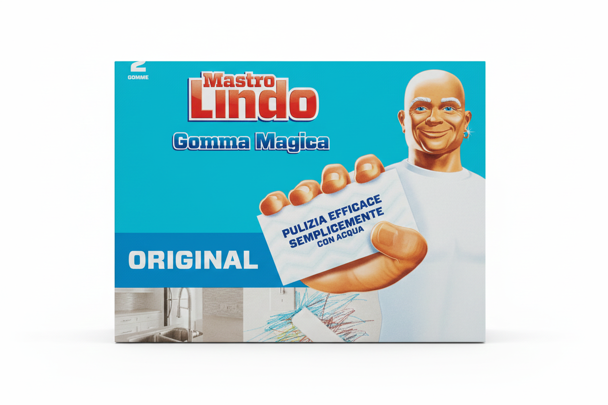 Mastro Lindo Gomma Magica Original 2 Pezzi – Spugna Cancella Macchie per Muri, Scarpe e Superfici – Rimuove lo Sporco con Sola Acqua