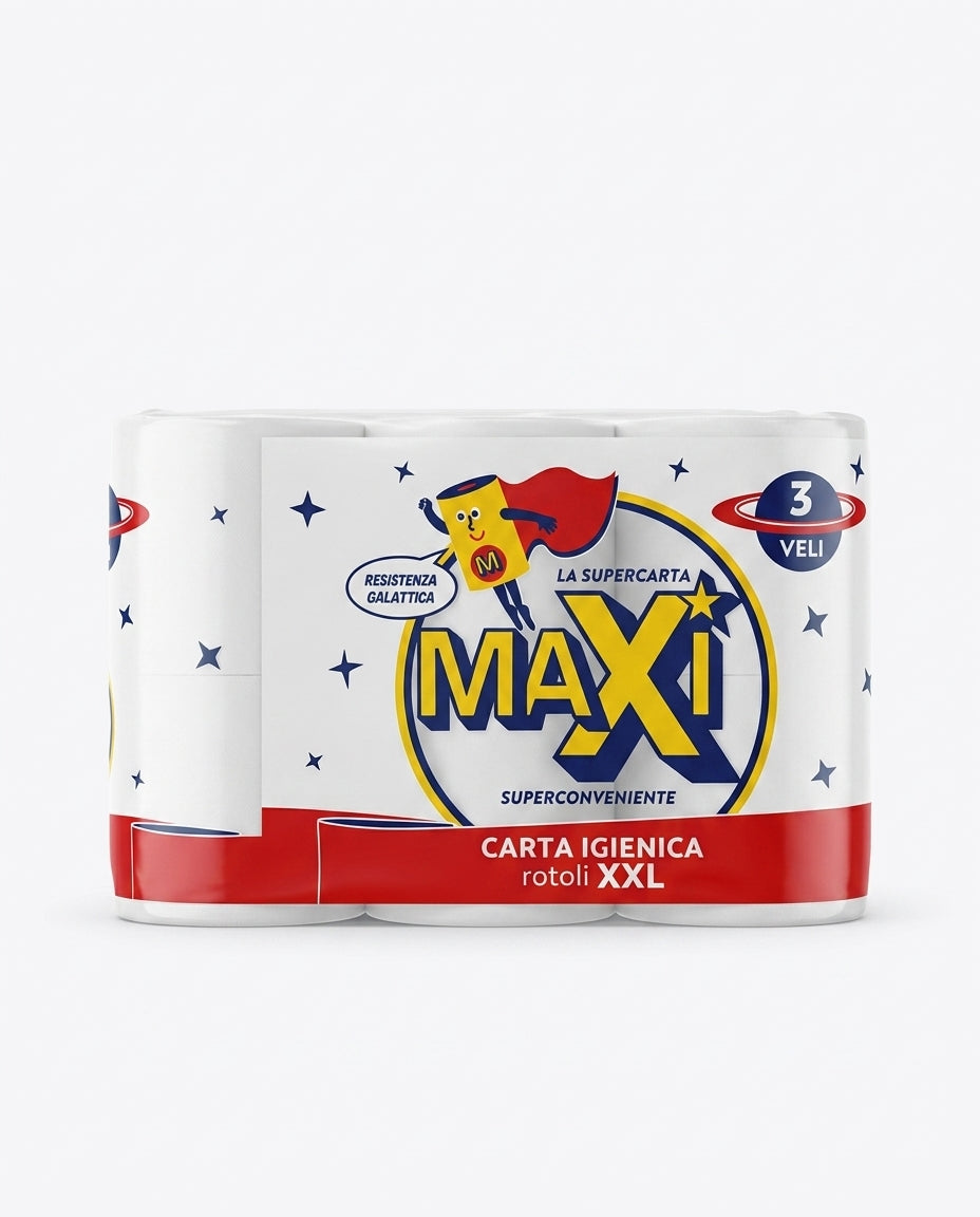 Maxi La Supercarta Carta Igienica XXL 12 Rotoli | 3 Veli | Rotoli Giganti Superconvenienti | Carta Igienica 3 Veli Prodotta in Italia | Certificata FSC Misto | Confezione da 12 Rotoli