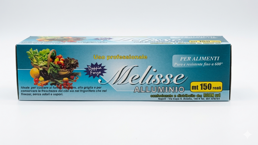 Melisse Foglio Alluminio Alimentare Professionale | Rotolo Maxi 150 Metri | Resistente fino a 600°C | Ideale per Forno, Griglia e Conservazione