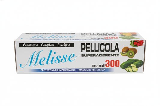 Melisse Pellicola Trasparente Super Aderente | Rotolo Professionale 300 Metri | Sigillo Impermeabile e Resistente | Per Frigo, Congelatore e Asporto