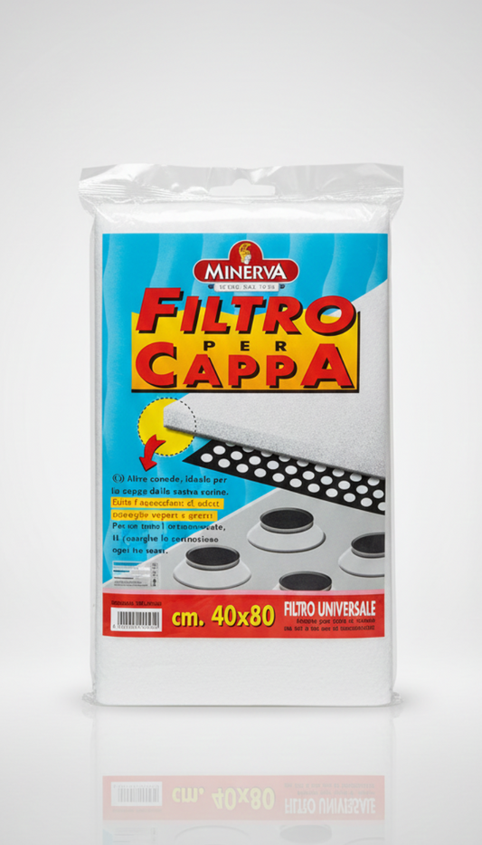 MINERVA Filtro Cappa Universale 40x80 cm – Panno Assorbente Anti-Grasso e Stop Odori – Fibra Sintetica Ignifuga Autoestinguente Ritagliabile su Misura per Tutti i Modelli, 1 Pezzo