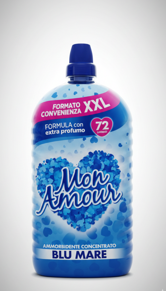 Mon Amour Ammorbidente Concentrato Blu Mare 1800ml – Formato XXL 72 Lavaggi – Extra Profumo e Stiratura Facile – Qualità Paglieri
