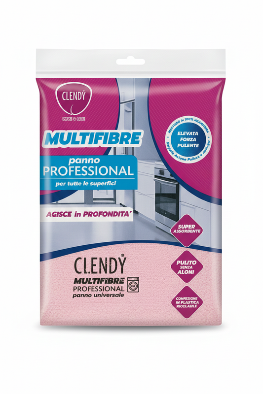 Clendy Panno Multifibre Professional | Microfibra Tecnica ad Elevata Forza Pulente | Anti-Aloni Universale per Vetri Acciaio e Marmo | Clendy Originale