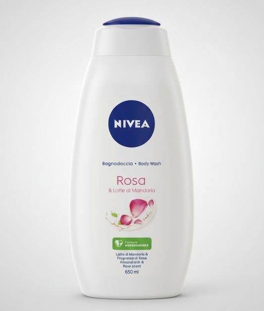 NIVEA Bagnodoccia Rosa e Latte di Mandorla 650ml – Nutrimento Profondo e Fragranza Avvolgente per Pelli Sensibili