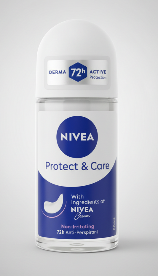 NIVEA Deo Roll-On Protect & Care 50ml | Antitraspirante 72h con Ingredienti NIVEA Creme | Protezione Attiva e Idratazione Profonda