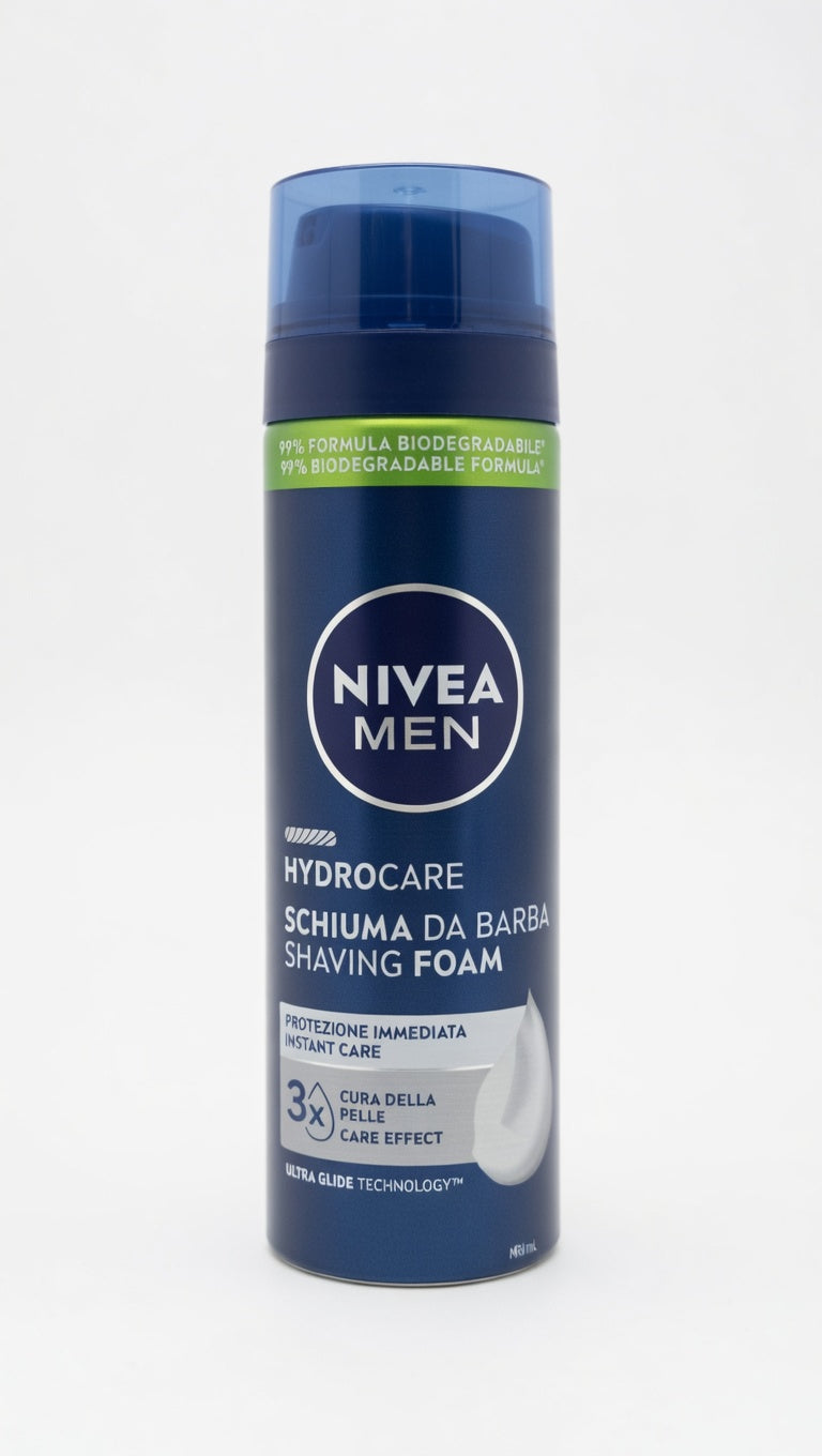 NIVEA Men Hydrocare Schiuma da Barba 200ml con Aloe Vera e Pro-Vitamina B5, idratazione 3X e protezione anti micro-tagli per una rasatura confortevole