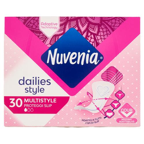 NUVENIA Dailies Style Multistyle Proteggi Slip 30 Pezzi | Tecnologia Cour-V™ Body Adaptive | Adatti a Ogni Tipo di Slip e Perizoma | Traspiranti e Dermatologicamente Testati
