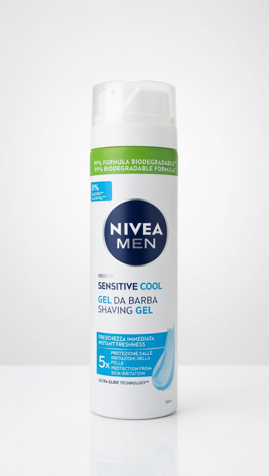Nivea MEN Sensitive Cool Gel da Barba 200 ml – Protezione 5X Contro le Irritazioni – Formula con Estratto di Camomilla e 0% Alcol – Freschezza Immediata