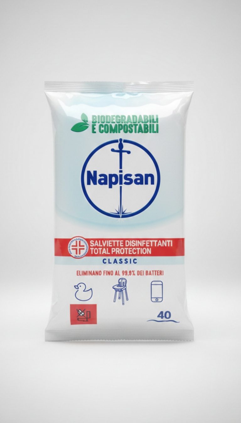 Napisan Salviette Disinfettanti Classic 40 Pezzi | Multisuperficie e Anti-Allergeni | Senza Candeggina