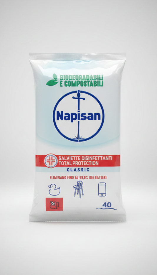 Napisan Salviette Disinfettanti Classic 40 Pezzi | Multisuperficie e Anti-Allergeni | Senza Candeggina