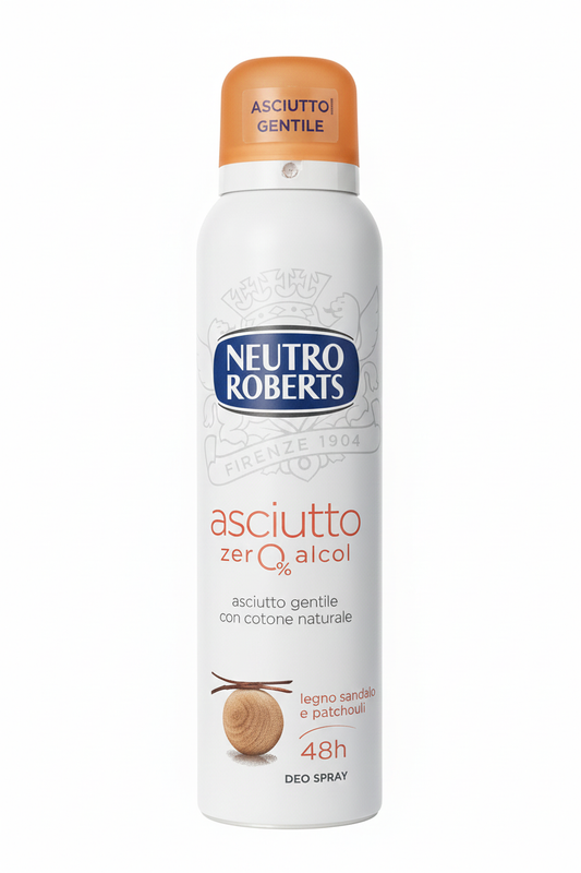 Neutro Roberts Asciutto Zero Alcol Deodorante Spray 150ml – Legno Sandalo & Patchouli – Protezione 48h Anti-Residui