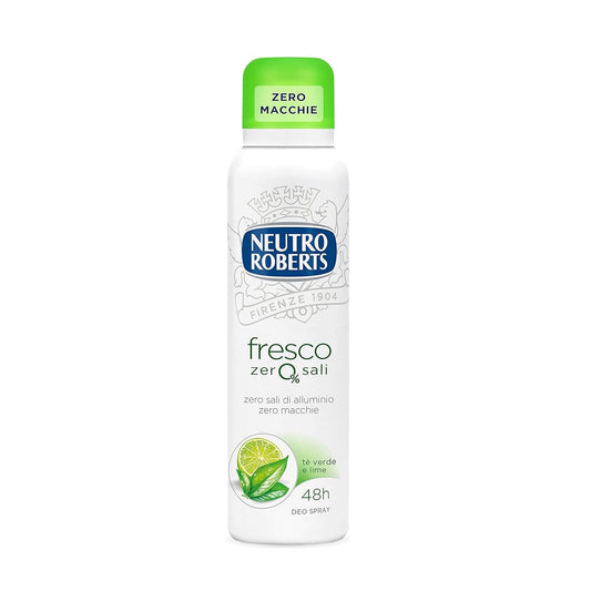 Neutro Roberts Deodorante Spray Fresco Tè Verde & Lime 125ml | Zero Sali di Alluminio | Protezione 48h Traspirante | Effetto Rivitalizzante e Anti-Macchie