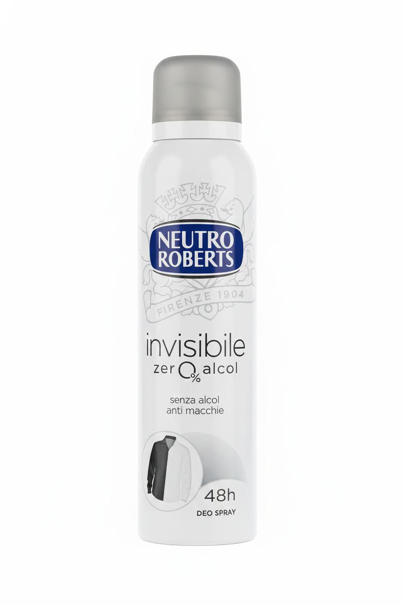 Neutro Roberts Invisibile Deodorante Spray 150ml – Anti-Macchie Gialle e Bianche – Protezione 48h Zero Alcol