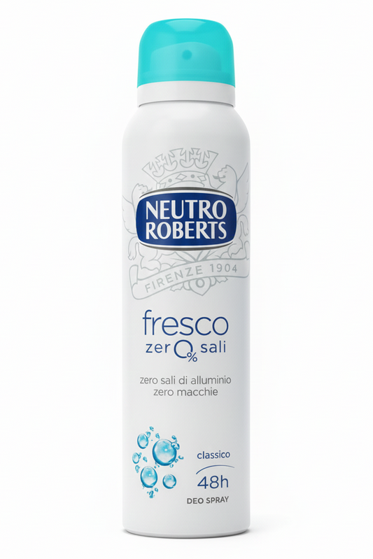 Neutro Roberts Deodorante Spray Zero Sali 150ml | 0% Sali di Alluminio | Formula Anti-Macchie Bianche e Gialle | Rispetta la Traspirazione Naturale | Senza Residui su Tessuti