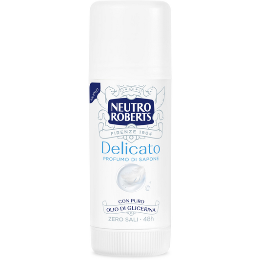 Neutro Roberts Deodorante Stick Delicato Profumo di Sapone 40ml | Protezione 48h | 0% Sali d'Alluminio | Con Puro Olio di Glicerina