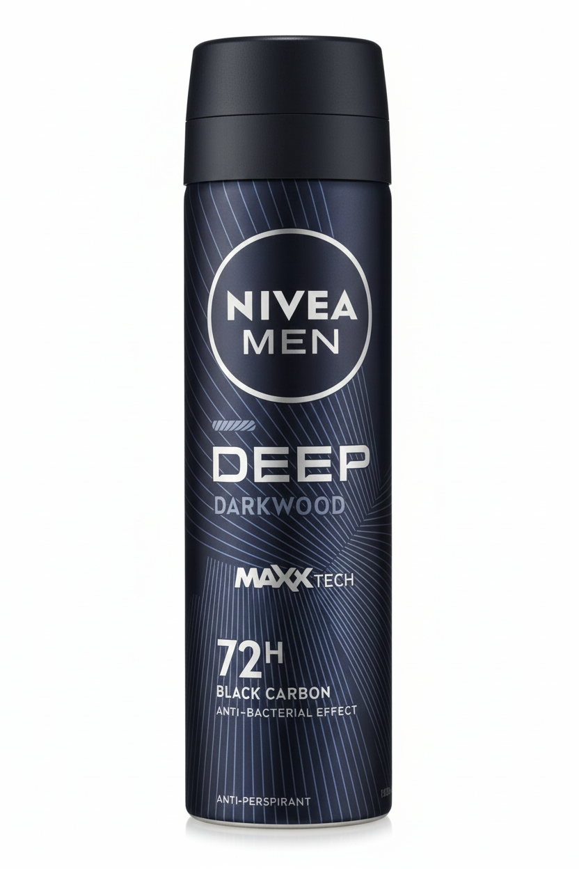Nivea Men Deep Darkwood Deodorante Spray 150ml – Antitraspirante 72h con Carbone Attivo – Tecnologia MAXXTECH