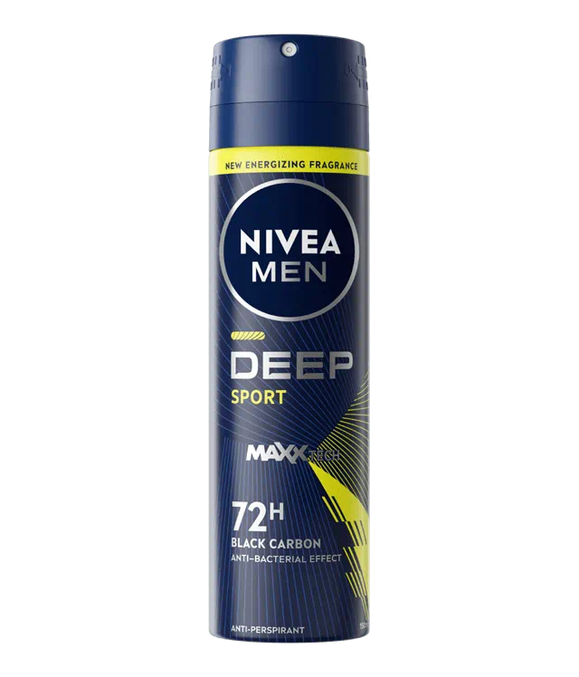 Nivea Men Deep Sport Deodorante Spray 150ml – Antitraspirante 72h – Tecnologia MAXXTECH al Carbone Attivo