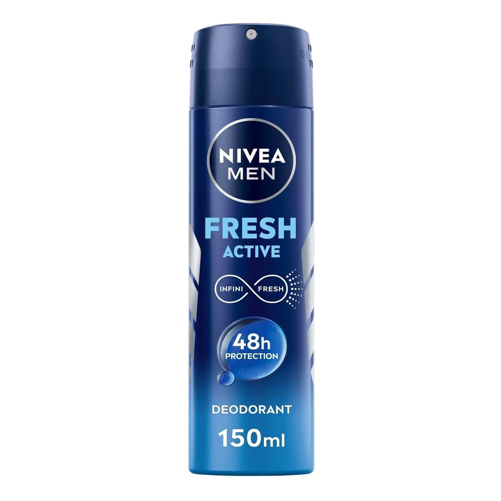 Nivea Men Fresh Active Deodorante Spray 150ml – 0% Sali d'Alluminio – Con Estratti Oceanici – Protezione 48h