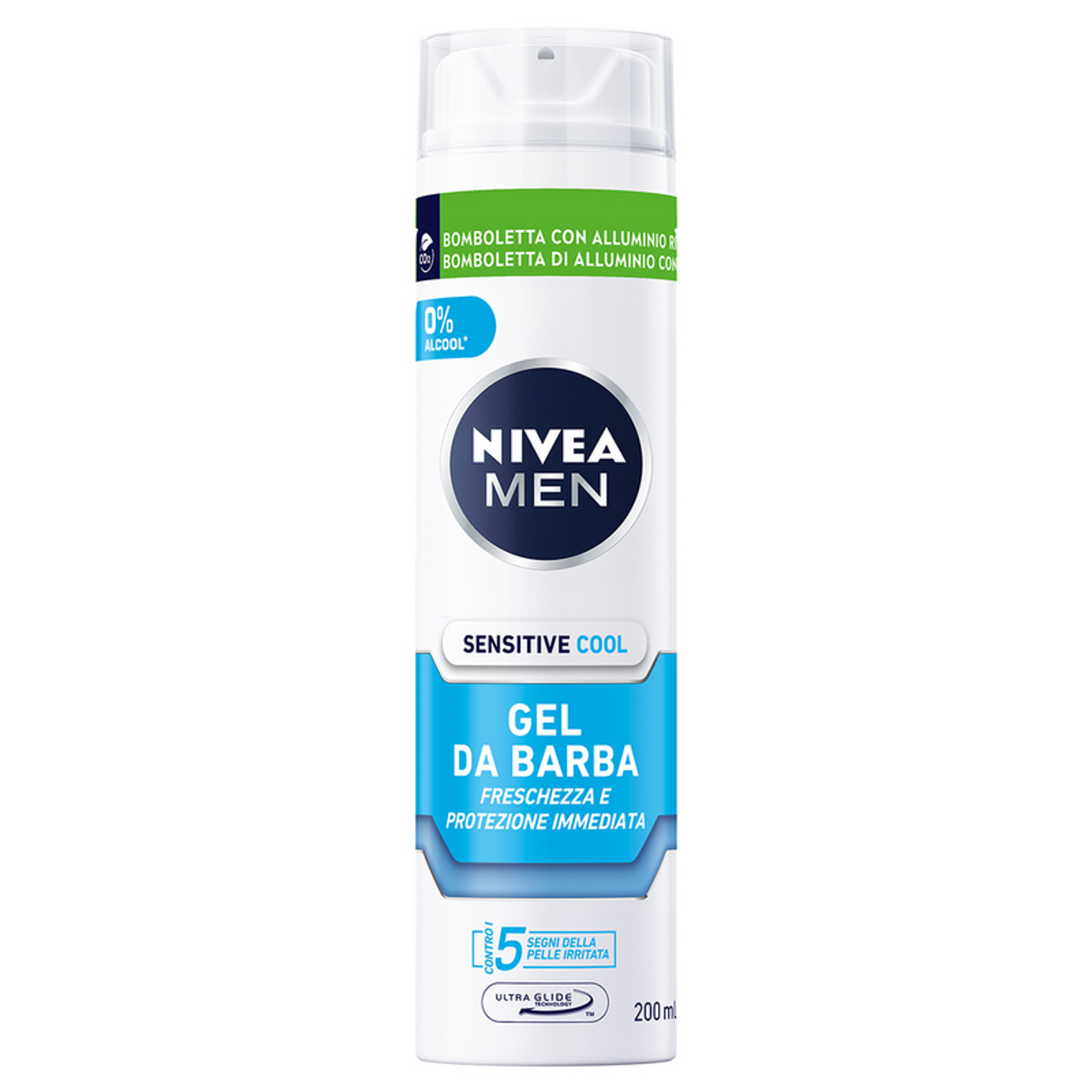 Gel da barba NIVEA Men Sensitive Cool 200ml con effetto rinfrescante, 0% alcool, protegge dai 5 segni dell’irritazione e facilita la rasatura su pelle sensibile