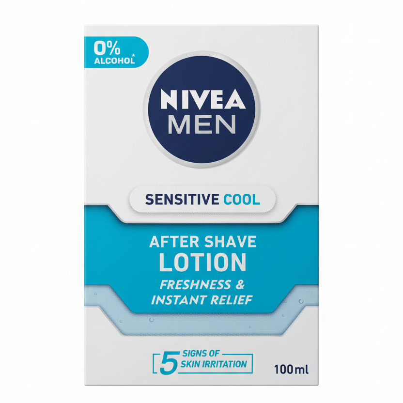 Nivea Men Sensitive Cool Lozione Dopobarba 100ml – 0% Alcool con Camomilla ed Estratti Marini – Soluzione Anti-Irritazione