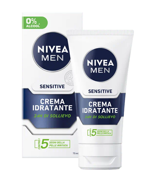 Nivea Men Sensitive Crema Viso Idratante 75ml – 0% Alcool – Anti-Irritazione 5 Segni con Camomilla e Hamamelis