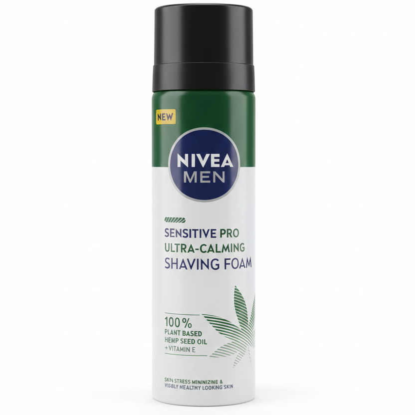 NIVEA Men Sensitive Pro schiuma da barba 200ml con canapa e vitamina E, anti-irritazione per pelli sensibili