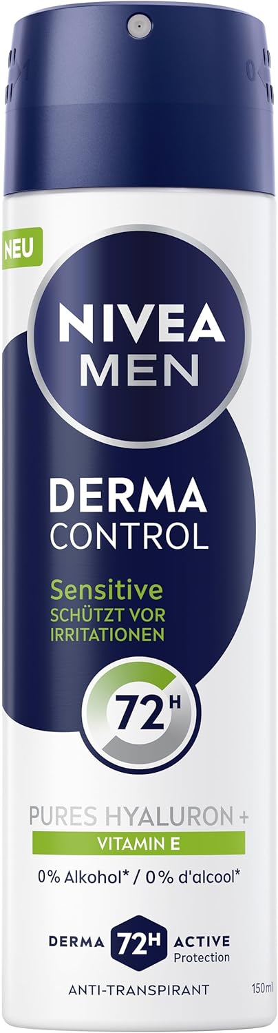 Nivea Men Sensitive Protect Deodorante Spray 150ml – Anti-Traspirante 72h – Con Acido Ialuronico e Vitamina E – Senza Alcool