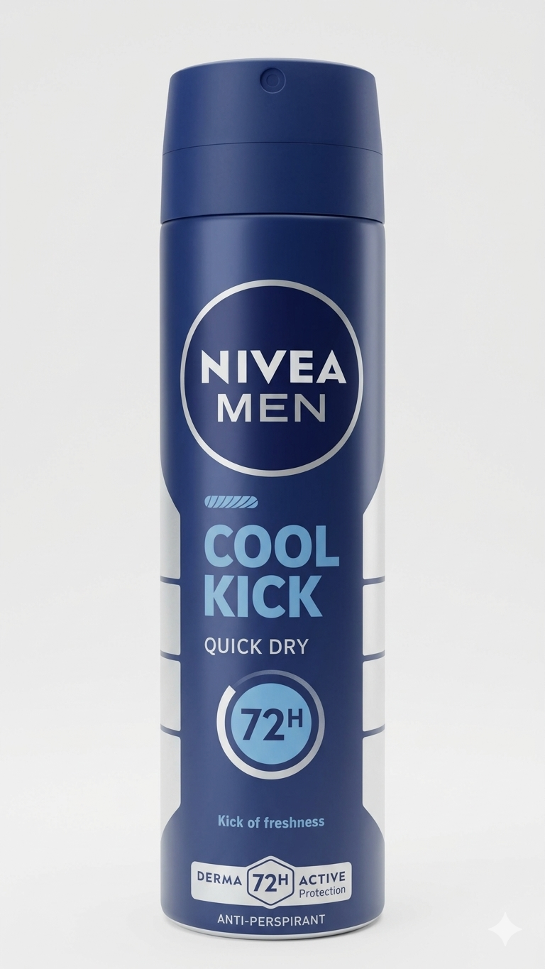 Nivea Men Cool Kick Deodorante Spray 150 ml, deodorante antitraspirante con acqua di cactus e formula 0% alcool, offre protezione fino a 48/72 ore contro sudore e cattivi odori, lasciando una piacevole sensazione di freschezza e comfort sulla pelle.