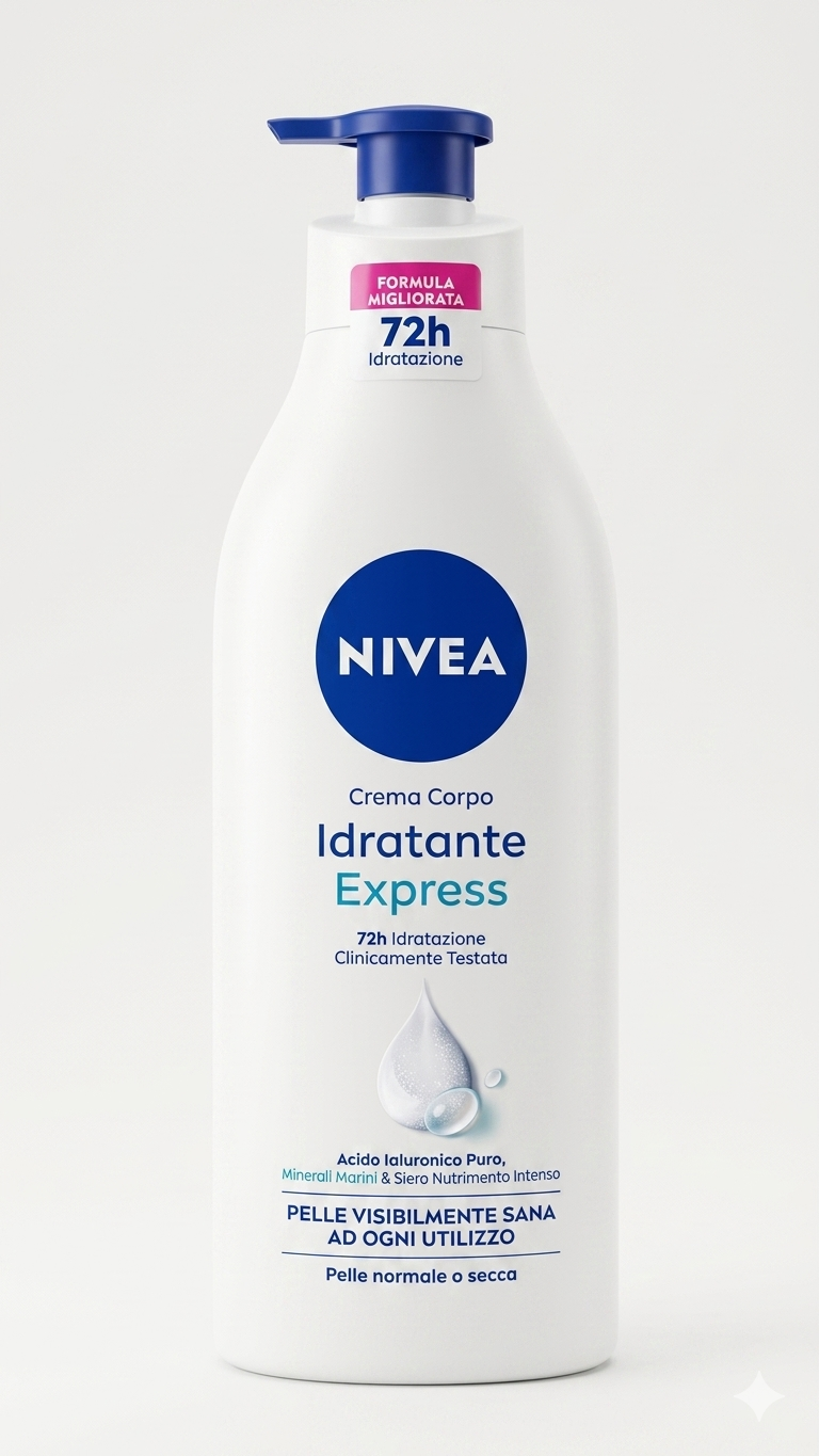 NIVEA Crema Corpo Idratante Express 500ml | Idratazione 72h con Acido Ialuronico Puro e Minerali Marini | Per Pelle Normale o Secca