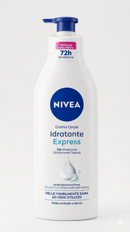 NIVEA Crema Corpo Idratante Express 500ml | Idratazione 72h con Acido Ialuronico Puro e Minerali Marini | Per Pelle Normale o Secca