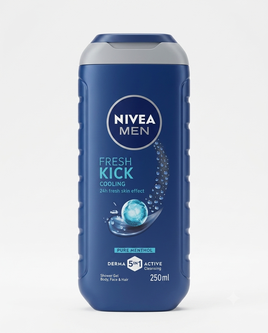 NIVEA Men Fresh Kick doccia shampoo 3in1 250 ml con mentolo, menta ed eucalipto per viso corpo e capelli