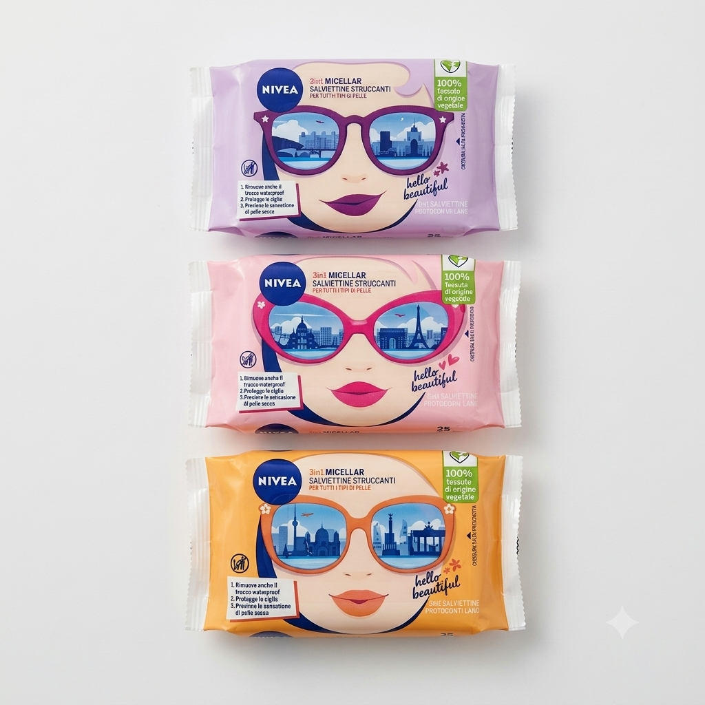 NIVEA 3in1 Micellar Salviettine Struccanti 25 pezzi, salviettine detergenti per rimuovere trucco anche waterproof, con Pro-Vitamina B5 e Hydramine, realizzate in tessuto 100% vegetale, ideali per detergere delicatamente il viso e lasciare la pelle pulita, fresca e morbida.