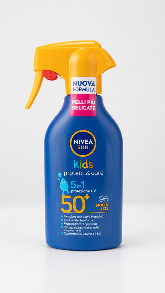 NIVEA SUN Kids Protect & Care SPF 50+ Spray Solare Trigger 270ml | Protezione Bambini Extra Resistente | Con Pantenolo, Vitamina C & E