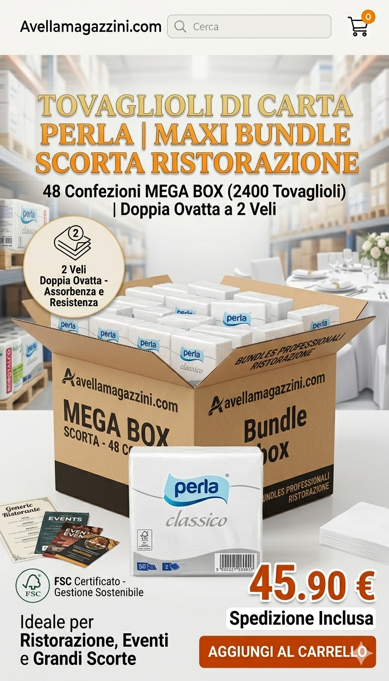 Maxi Bundle Tovaglioli Perla 33x33 cm | 2400 Pezzi (48 Conf.) | Doppia Ovatta 2 Veli | Fornitura Professionale per Ristorazione ed Eventi