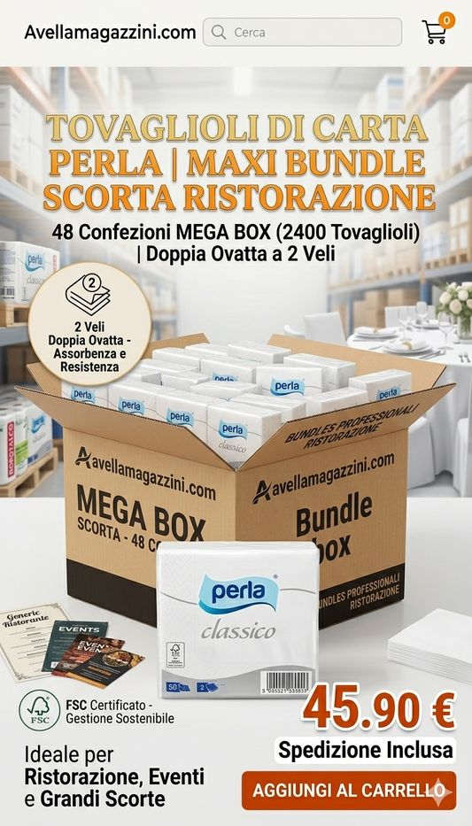 Maxi Bundle Tovaglioli Perla 33x33 cm | 2400 Pezzi (48 Conf.) | Doppia Ovatta 2 Veli | Fornitura Professionale per Ristorazione ed Eventi