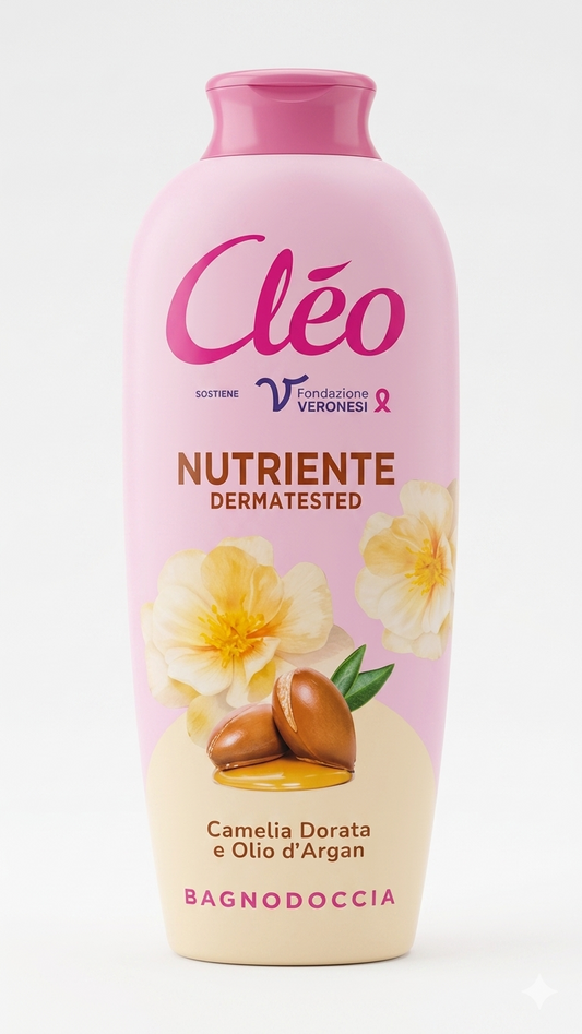 Clèo Camelia Dorata e Olio d'Argan Bagnodoccia Nutriente – Crema Doccia Maxi Formato 750ml