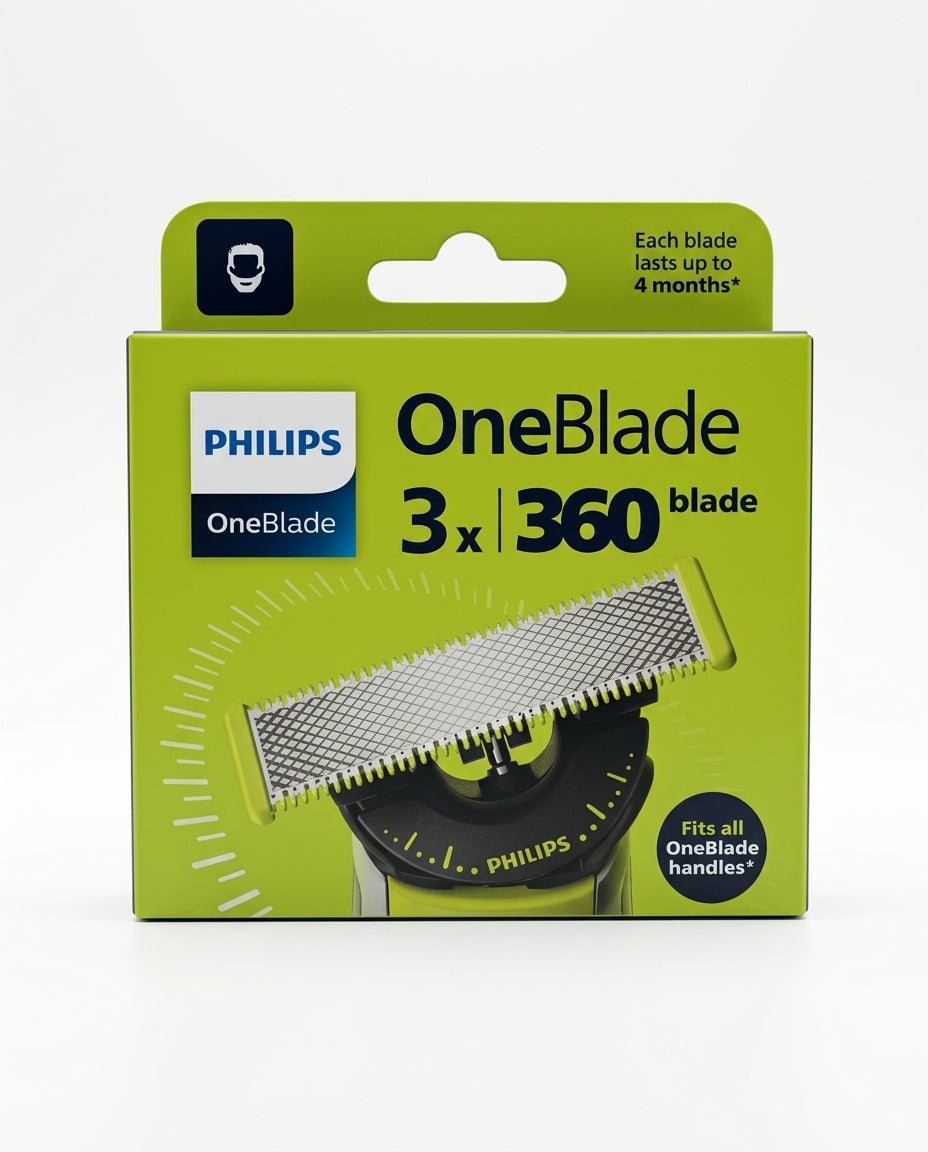 Philips OneBlade 360 Lame di Ricambio 3 Pezzi | Lame 360 Flessibili e Snodabili | Compatibili con Tutti i Manici OneBlade | Wet & Dry | Durata fino a 4 Mesi per Lama