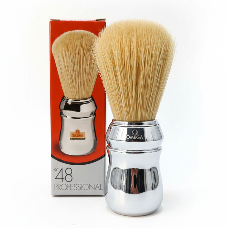 Omega Pennello da Barba Professionale n. 48 – Setola Speciale per Barbiere – Manico Cromato – Marchio Storico – Made in Italy