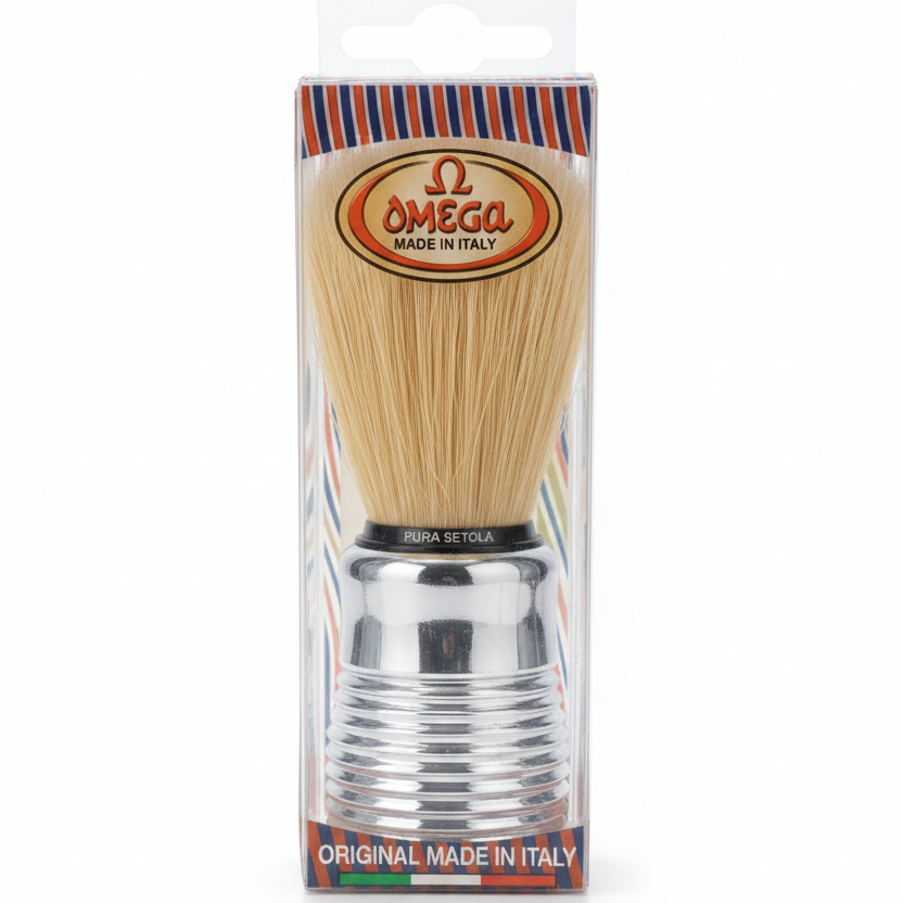 Omega Pennello da Barba Professionale Art. 10081 – Pura Setola Sterilizzata – Manico Cromato – Marchio Storico – Made in Italy