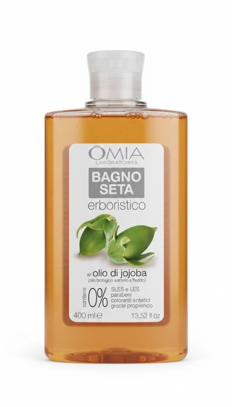 Omia Bagno Seta Erboristico Olio di Jojoba 400ml | Sapone Non Sapone Nutriente e Restitutivo | 97% Ingredienti Naturali | Per Pelli Secche e Ruvide | Bio Certificato