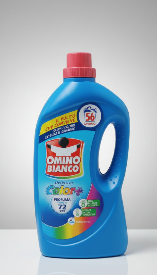 Omino Bianco Color+ Detersivo Lavatrice Liquido 2,24L in Polimeri Inibitori – Protezione Cromatica e Brillantezza Attiva 56 Lavaggi