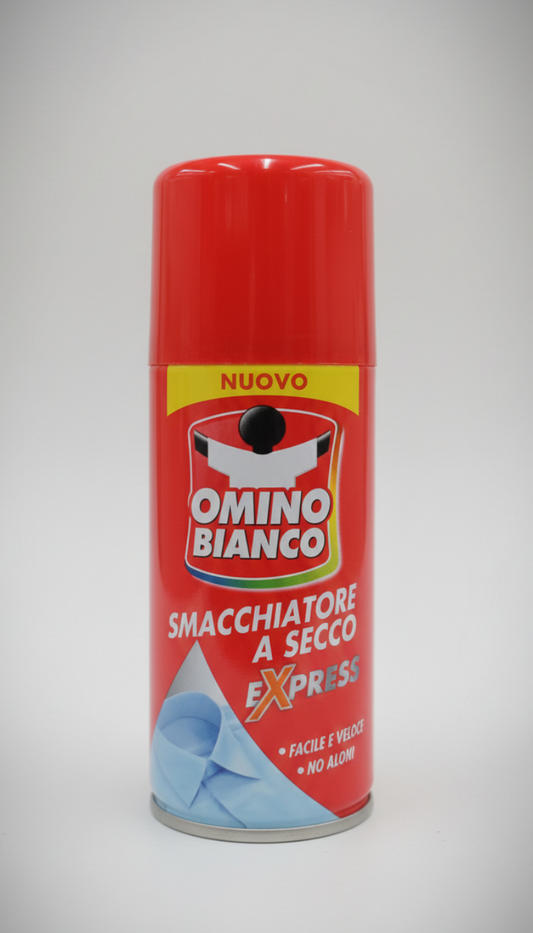 Omino Bianco Smacchiatore a Secco Express Spray 125ml | Rimuove Macchie di Unto, Olio e Pesto Senza Lavaggio | Formula Anti-Alone per Seta e Divani